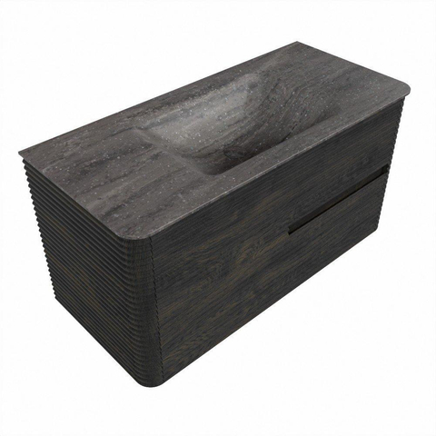 Mondiaz CIRO-DLUX Ensemble de meubles de salle de bains - 100x45x50cm - lavabo solid surface Oza - 1 vasque au milieu - 1 trou de robinet - 2 tiroirs - Shadow SW1532620