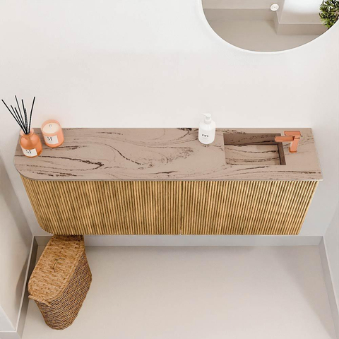 Mondiaz JOYA-DLUX 111.6cm toiletmeubel - ronding links kleur Oak - Wastafel FAYE positie Rechts 1 kraangat kleur Arena. SW1423907