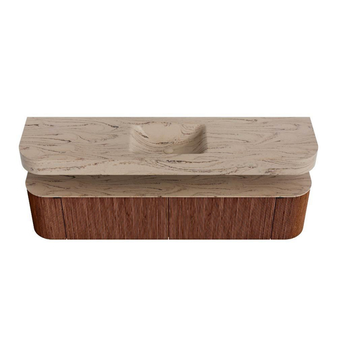 MONDIAZ THOR-DLUX 190cm meuble de salle de bains arrondi gauche + droite couleur Ruby avec 2 tiroirs et 2 portes. Vasque suspendue CLOUD Milieu 1 trou de robinet couleur Arena. SW1466595