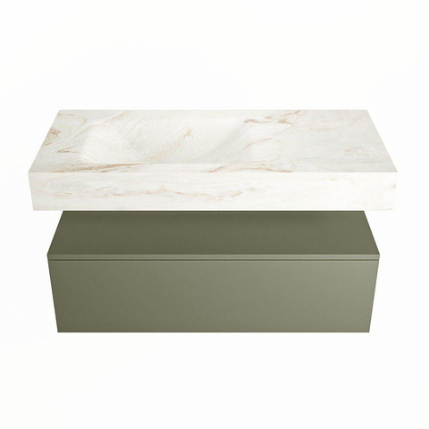 Mondiaz ALAN-DLUX Ensemble de meuble - 100cm - meuble Army mat - 1 tiroir - Lavabo Cloud Frappe suspendu - vasque Gauche - 0 trous de robinet SW805378