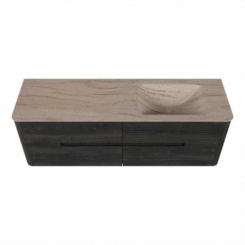 Mondiaz CIRO-DLUX Badkamermeubelset - 150x45x50cm - Solid surface wastafel Saba - 1 wasbak Rechts - zonder kraangaten - 4 lades - Shadow SW1532713
