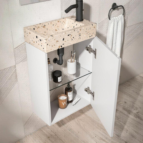 Saniclass Chaci Ensemble pour lave-mains - 40x65cm - 1 porte - 1 trou de robinet - droit - lave-mains terrazzo - blanc mat SW1482363