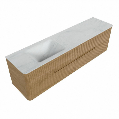 Mondiaz CIRO-DLUX Ensemble de meubles de salle de bains - 180x45x50cm - lavabo Solid surface Opalo - 1 vasque à gauche - sans trous de robinet - 4 tiroirs - Chêne SW1531042