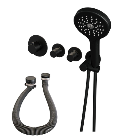 Brauer Black Edition Mitigeur bain encastrable avec bonde et remplisseur avec douchette 2 robinets Noir mat SW385413