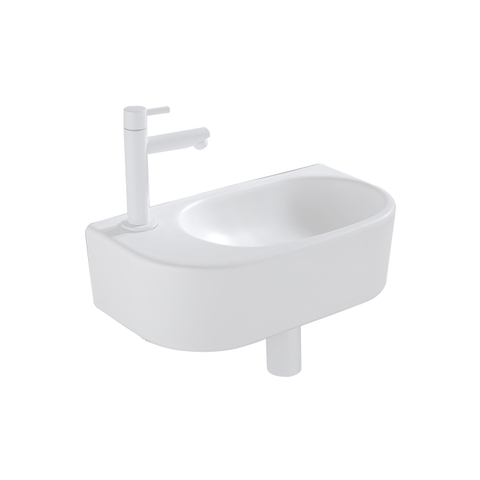 QeramiQ Fuente fonteinset – halfrond – 40x21.5x12 cm – keramiek wit mat – kraangat links – mat witte kraan SW1232802