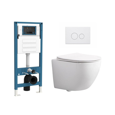 QeramiQ Dely Swirl Compact Ensemble WC - réservoir encastré QeramiQ flush - abattant fin - plaque de commande métallique blanc mat - boutons ronds - blanc brillant SW1590491