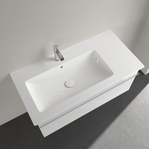 Villeroy & Boch venticello Meubelwastafel wasbak links - 1 kraangat - 100x50cm geschikt - voor 3 kraangaten overloop - White Alpine (glans wit) 1025126