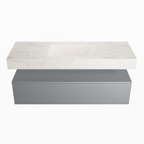 Mondiaz ALAN-DLUX Ensemble de meuble - 130cm - meuble - Plata mat - 1 tiroir - Lavabo Cloud Ostra suspendu - vasque Centre - 0 trous de robinet - Beige SW807746