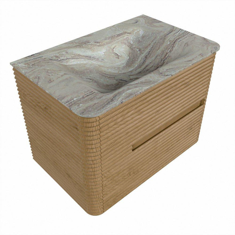 Mondiaz CIRO-DLUX Ensemble de meubles de salle de bains - 70x45x50cm - lavabo solid surface Glace - 1 vasque au milieu - 1 trou de robinet - 2 tiroirs - Chêne SW1530800