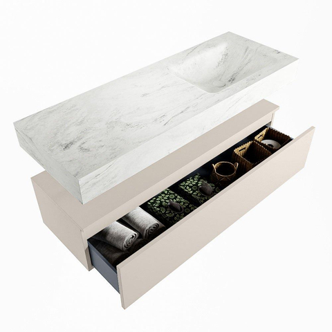 MONDIAZ ALAN - DLUX Ensemble de meubles de salle de bains - 130cm - meuble bas - Linen - 1 tiroir - lavabo suspendu - vasque à droite - 1 trou de robinet - Opalo SW806670