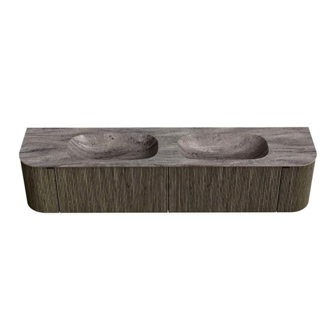 MONDIAZ KURVE-DLUX Meuble de salle de bains 200cm arrondi Gauche + Droite couleur Shadow avec 2 tiroirs et 2 portes. Lavabo STOR SMALL Double 2 trous de robinet Oza. SW1432942