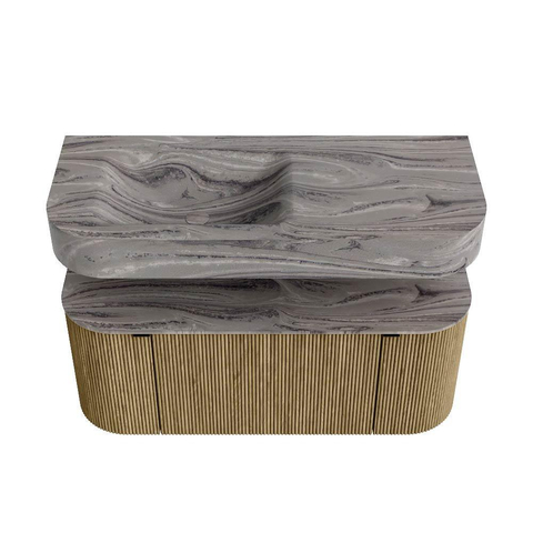 MONDIAZ THOR-DLUX Meuble de salle de bains 110cm arrondi gauche + droite couleur Dusk avec 1 tiroir et 2 portes. Vasque suspendue CLOUD Gauche 1 trou de robinet couleur Sombra. SW1463020