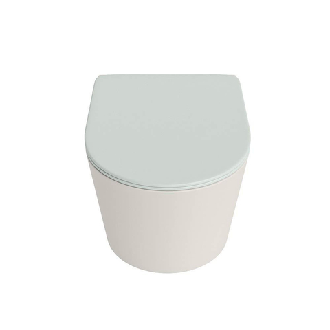 Mondiaz LAVIE hangtoilet – spoelrandloos – 36 x 53 cm – met softclose zitting – Linen (offwhite), zitting Greey (lichtgroen/grijs) SW1208624