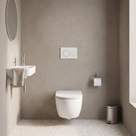 QeramiQ Dely Swirl Toiletset - 36.3x51.7cm - Geberit UP720 Duofix Sigma inbouwreservoir - slim zitting - metalen bedieningsplaat mat wit - ronde knoppen - glans wit SW1414009