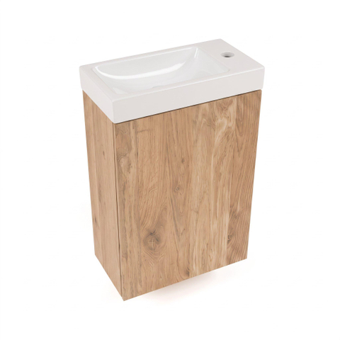 Saniclass Holz Pure Toiletmeubelset - 40x60.5cm - 1 deur - fontein keramiek - kraangat rechts - eiken natural SW1577735
