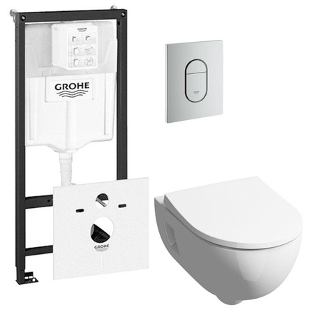Geberit 300 basic toiletset inclusief Grohe inbouwreservoir en Grohe Arena bedieningsplaat mat chroom SW439192