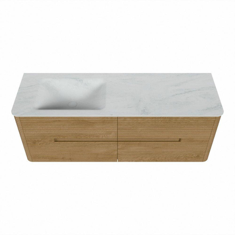 Mondiaz CIRO-DLUX Meuble de salle de bains - 140x45x50cm - Plan vasque Solid surface Opalo - 1 vasque à gauche - 1 trou de robinetterie - 4 tiroirs - Chêne SW1531024