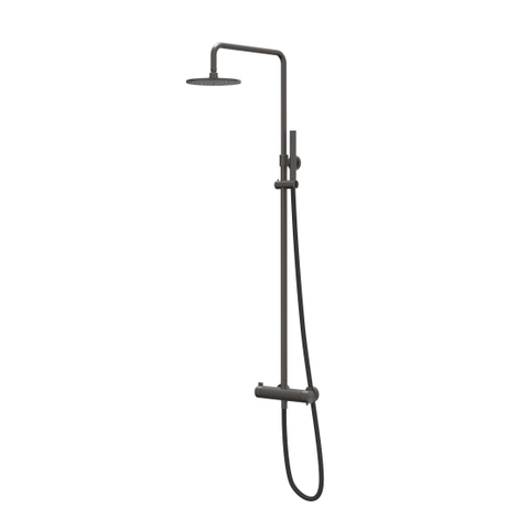 IVY Tribe ensemble de douche pluie apparent – douche de tête medium Ø 25 cm – douchette bâton – support fixe – noir carbone brossé SW1032157