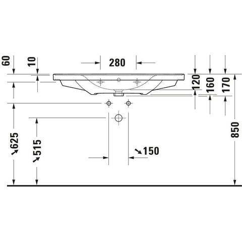 Duravit D-neo Wastafel - met waskom midden - zonder kraangat - met overloop - 100.5x48cm - met wondergliss - wit SW640555