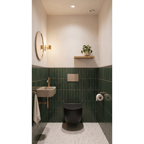 QeramiQ Dely Swirl Toiletset - inbouwreservoir Qeramiq Flush - slim zitting - kunststof taupe bedieningsplaat - ronde knoppen - mat zwart SW1578327