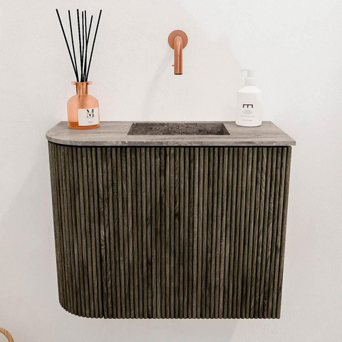 Mondiaz JOYA-DLUX Meuble de toilette 51,6cm - arrondi gauche couleur Shadow - Vasque FAYE position Droite Sans trou de robinet couleur Oza SW1425056