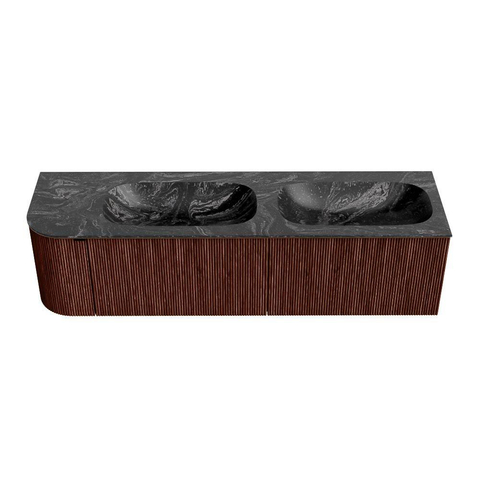 Mondiaz KURVE-DLUX Badkamermeubelset - 165x46x40cm - 2 lade - 1 deur - wastafel solid surface - dubbel / rechts - zonder kraangat - Ruby SW1416014