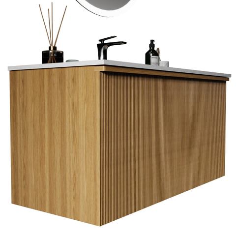 Saniclass Terra Wastafelonderkast - 100cm - 2 lades - ribbel front - sandwood SW1174092
