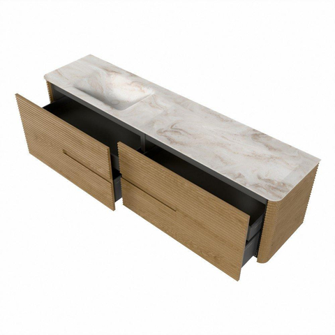 Mondiaz CIRO-DLUX Meuble de salle de bains - 190x45x50cm - plan-vasque solid surface Frappe - 1 vasque à gauche - sans trous de robinetterie - 4 tiroirs - chêne SW1530900