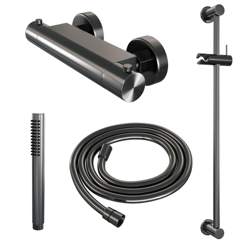 Brauer Gunmetal Edition Robinet de douche encastré - barre de douche - 1 fonction - 2 boutons lisses - douchette à main 1 jet - PVD - gunmetal brossé SW1164635