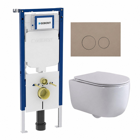 QeramiQ Dely Swirl Toiletset - 36.3x51.7cm - Geberit UP720 Duofix Sigma inbouwreservoir - slim zitting - bedieningsplaat taupe - ronde knoppen - mat wit SW1413181