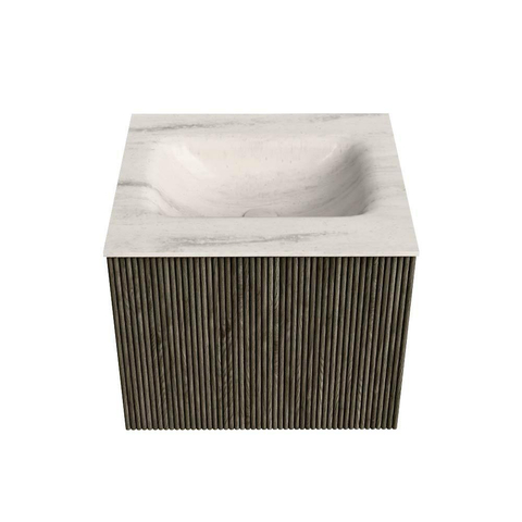 MONDIAZ KURVE-DLUX 50cm badmeubel kleur Shadow met 1 lade en 0 deuren. Wastafel GRUNNE Midden zonder kraangat Meli. SW1431747