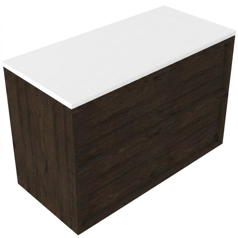 Saniclass Holz Frame Badkamermeubelset - 100x45x62.5cm - Torino solid surface topblad wit - zonder kraangat - 2 lades - mat eiken charcoal (hout) SW1579989