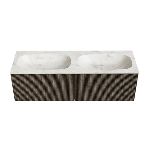 Mondiaz KURVE-DLUX Ensemble de meubles de salle de bains - 140x46x40cm - 2 tiroirs - vasque solid surface - double - 2 trous de robinet - Shadow SW1414505