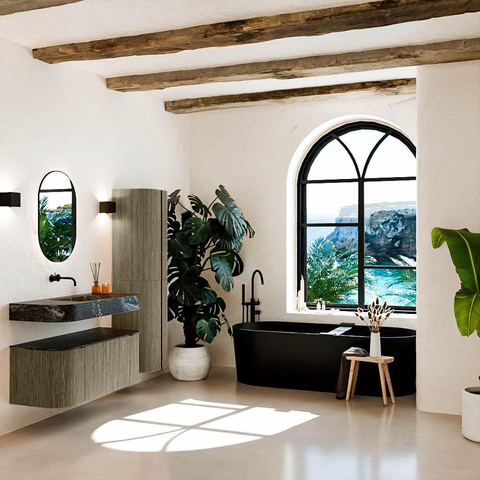 MONDIAZ THOR-DLUX 110cm meuble de salle de bains arrondi gauche + droite couleur Shadow avec 1 tiroir et 2 portes. Vasque suspendue CLOUD Milieu sans trou de robinet couleur Lava. SW1462859