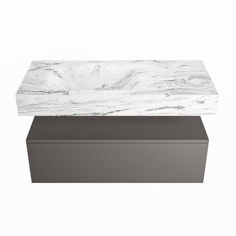 Mondiaz ALAN-DLUX Ensemble de meuble - 100cm - meuble Dark grey mat - 1 tiroir - Lavabo Cloud Glace suspendu - vasque Gauche - 1 trou de robinet SW804827