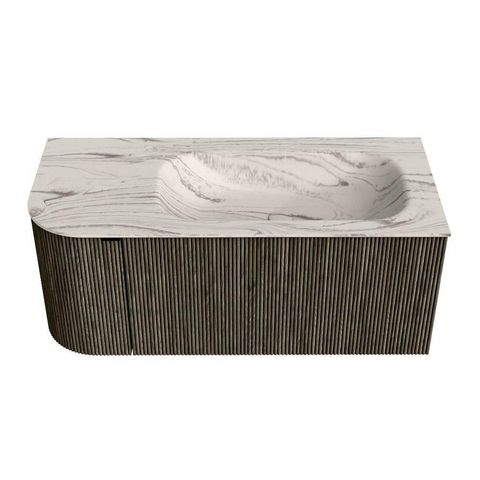 MONDIAZ KURVE-DLUX Meuble de salle de bains 105cm arrondi à gauche couleur Shadow avec 1 tiroir et 1 porte. Lavabo BIG SMALL à droite sans trou de robinet Nata. SW1432266