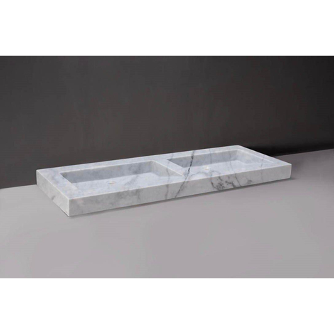Forzalaqua Palermo Doppio wastafel 140.5x51.5x9cm Rechthoek 2 kraangaten 2 wasbakken Natuursteen Carrara gepolijst SW230718