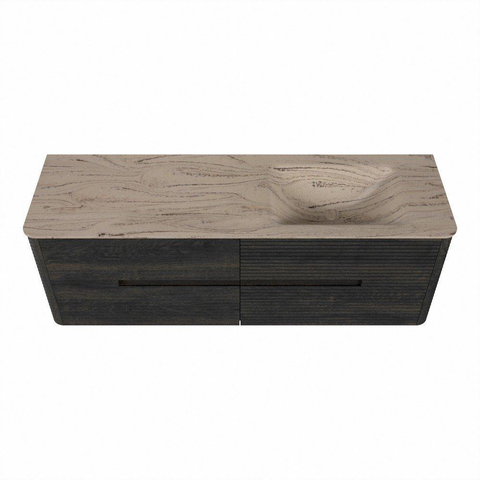 Mondiaz CIRO-DLUX Badkamermeubelset - 150x45x50cm - Solid surface wastafel Arena - 1 wasbak Rechts - zonder kraangaten - 4 lades - Shadow SW1532354