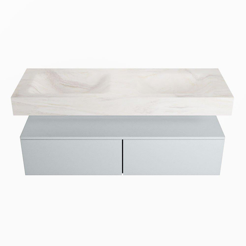 Mondiaz ALAN-DLUX Ensemble de meuble - 130cm - meuble Clay mat - 2 tiroirs - Lavabo Cloud Ostra suspendu - vasque Gauche et droite - 2 trous de robinet SW807707