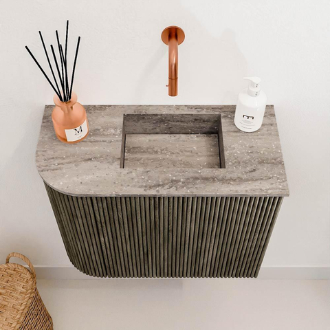Mondiaz JOYA-DLUX Meuble de toilette 51,6cm - arrondi gauche couleur Shadow - Vasque FAYE position Droite Sans trou de robinet couleur Oza SW1425056