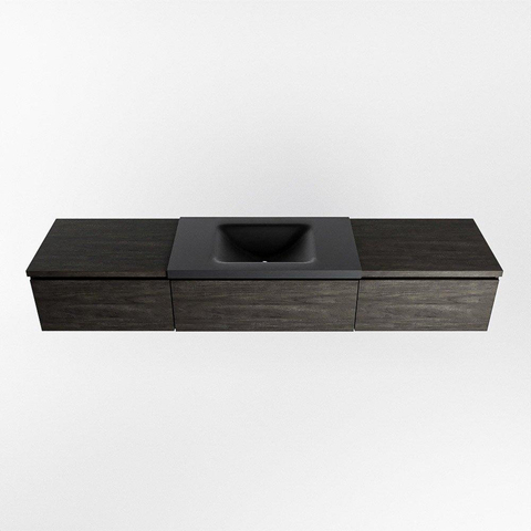 MONDIAZ BUKLA 200cm meuble de salle de bains avec module 60 couleur Dark Brown avec 3 tiroirs. Lavabo CLOUD au milieu 1 trou de robinet couleur Urban. SW1382195