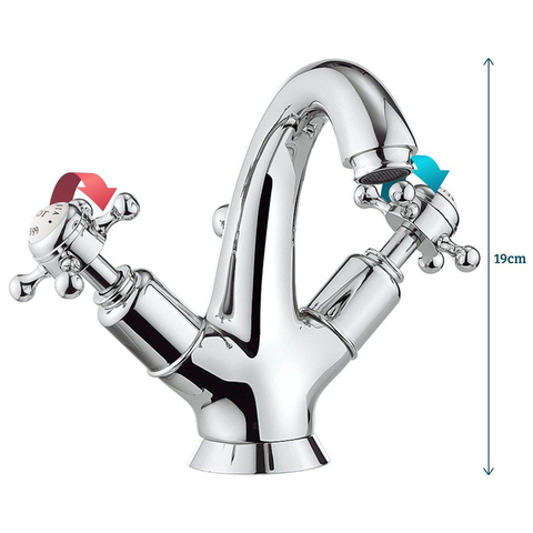 Crosswater Belgravia Wastafelkraan kruisgreep medium - met waste - hoogglans chroom SW24290