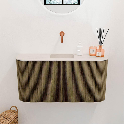 Mondiaz JOYA-DLUX Meuble de salle de bains 83.2cm - arrondis gauche et droite couleur Dusk - Vasque FAYE position Milieu Sans trou de robinet couleur Meli. SW1425870