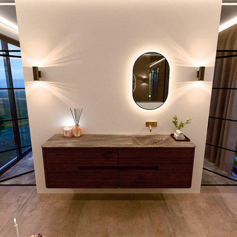 Mondiaz CIRO-DLUX Badkamermeubelset - 170x45x50cm - Solid surface wastafel Oza - 1 wasbak Rechts - zonder kraangaten - 4 lades - Ruby SW1532126
