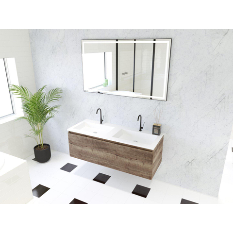 H&R Badmeubelen Matrix 3D badkamermeubelset 120cm 1 lade greeploos met greeplijst in kleur Charleston met wasbak thin dubbel 2 kraangaten wit mat SW857128