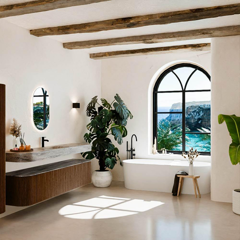 MONDIAZ THOR-DLUX 200cm meuble de salle de bains arrondi gauche + droite couleur Walnut avec 2 tiroirs et 2 portes. Vasque suspendue CLOUD Milieu 1 trou de robinet couleur Oza. SW1467186