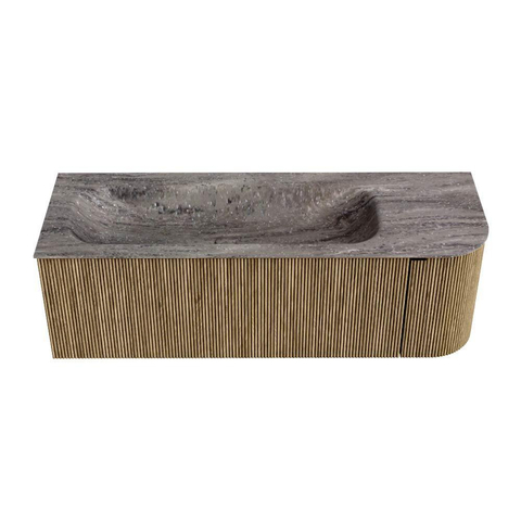 MONDIAZ KURVE-DLUX Meuble de salle de bains 135 cm arrondi à droite couleur Dusk avec 1 tiroir et 1 porte. Lavabo BIG MEDIUM gauche 1 trou de robinet Oza. SW1432996