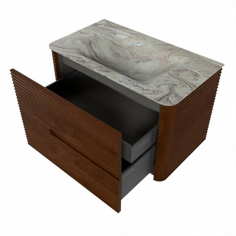 Mondiaz CIRO-DLUX Ensemble de meubles de salle de bains - 80x45x50cm - vasque Solid surface Glace - 1 lavabo au milieu - sans trous de robinet - 2 tiroirs - Ruby SW1531538