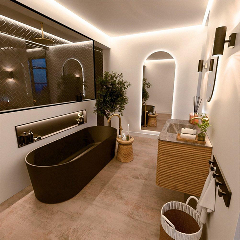 Mondiaz CIRO-DLUX Meuble de salle de bains - 100x45x50cm - Plan-vasque Solid surface Oza - 1 vasque au milieu - sans trous de robinet - 2 tiroirs - Chêne SW1531099