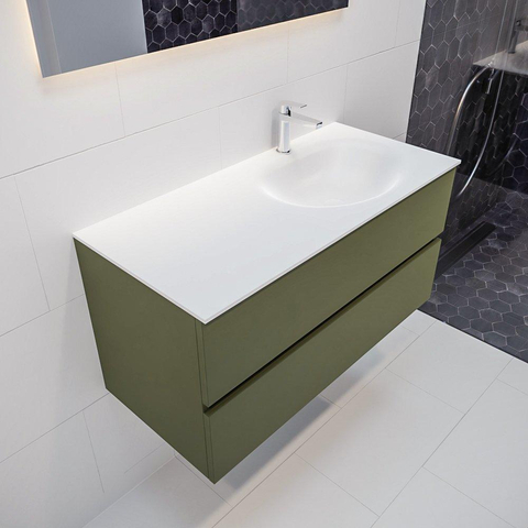 ENSEMBLE DE MEUBLE MONDIAZ VICA - 100cm - 2 tiroirs - lavabo Moon à droite - 1 trou de robinet - solid surface army SW410047